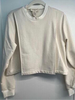 F. Muriel Designer Cream Cropped Crewneck Sweatshirt